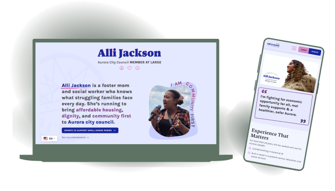 desktop and mobile mockup of City Council Campaign Website